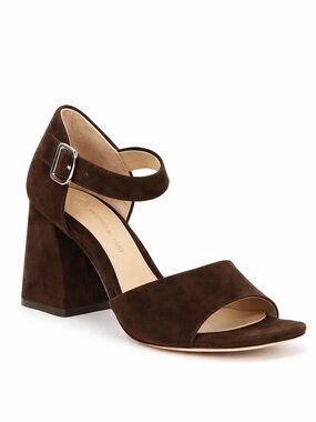 NWT Antonio Melani Audreyy Suede Block Open Toe Sandals Brown never worn Sz 7,5